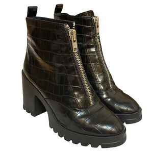BP heeled ankle boots Marley black croc vegan leather zip front lug sole size 7